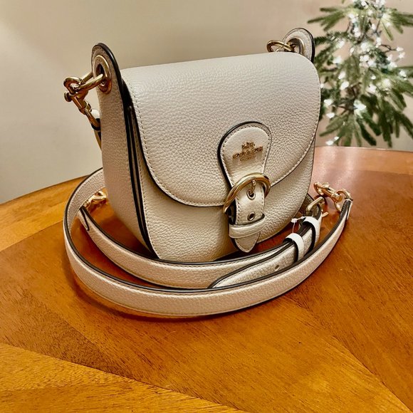 Coach Handbags - COACH Pebbled Cream Leather Crossbody/Top Handle Kleo Handbag